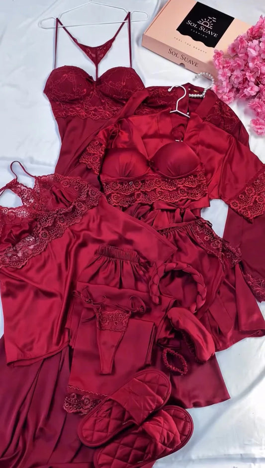 10 Pcs Luxury Silk Bridal Nightwear Set for Women