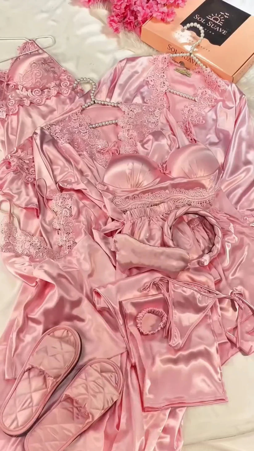 10 Pcs Luxury Silk Bridal Nightwear Set for Women