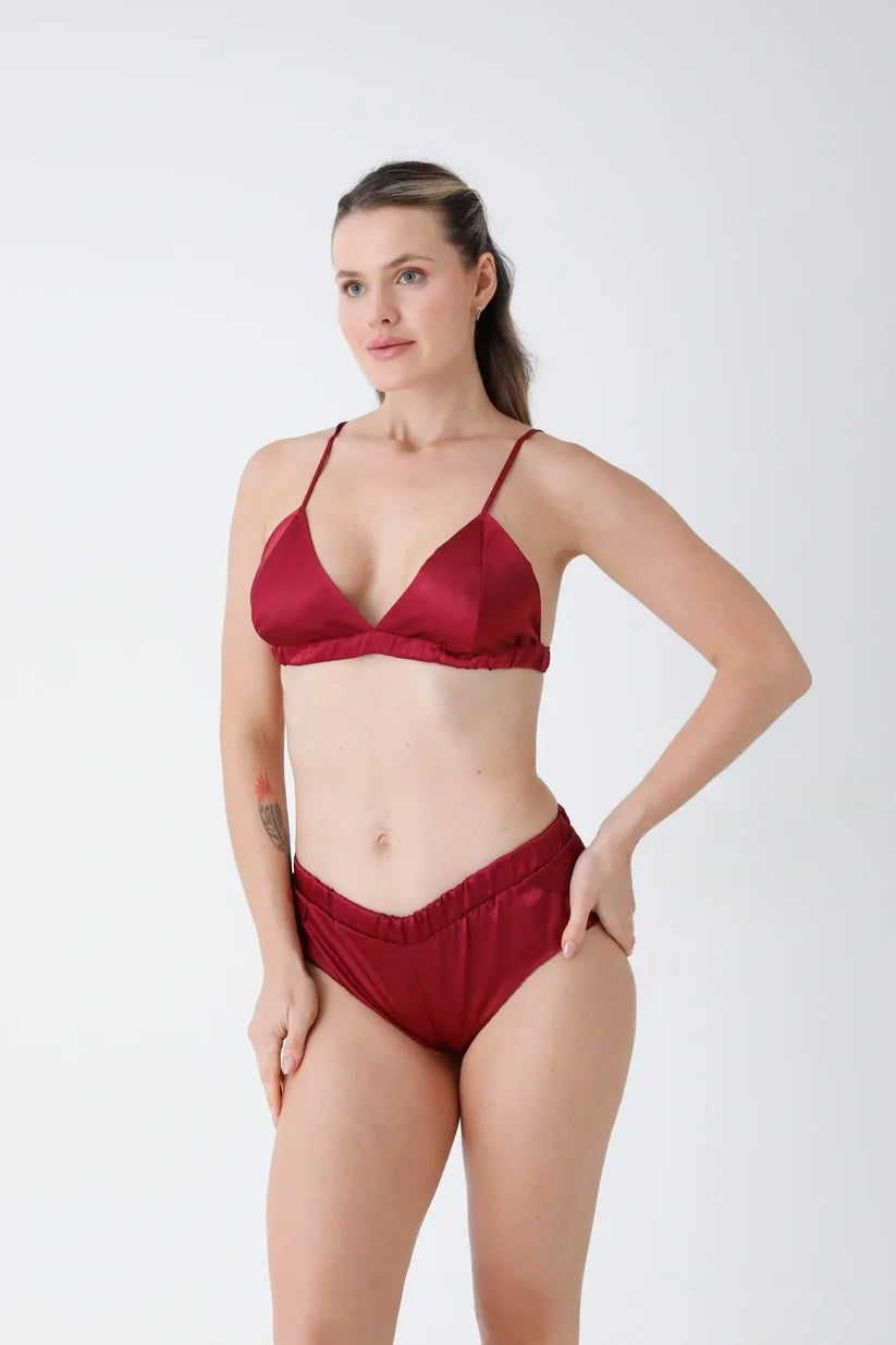 8 Piece Mahroon Turkish Satin Nighty Set