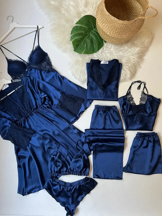 8 Piece Turkish Satin Nighty Set