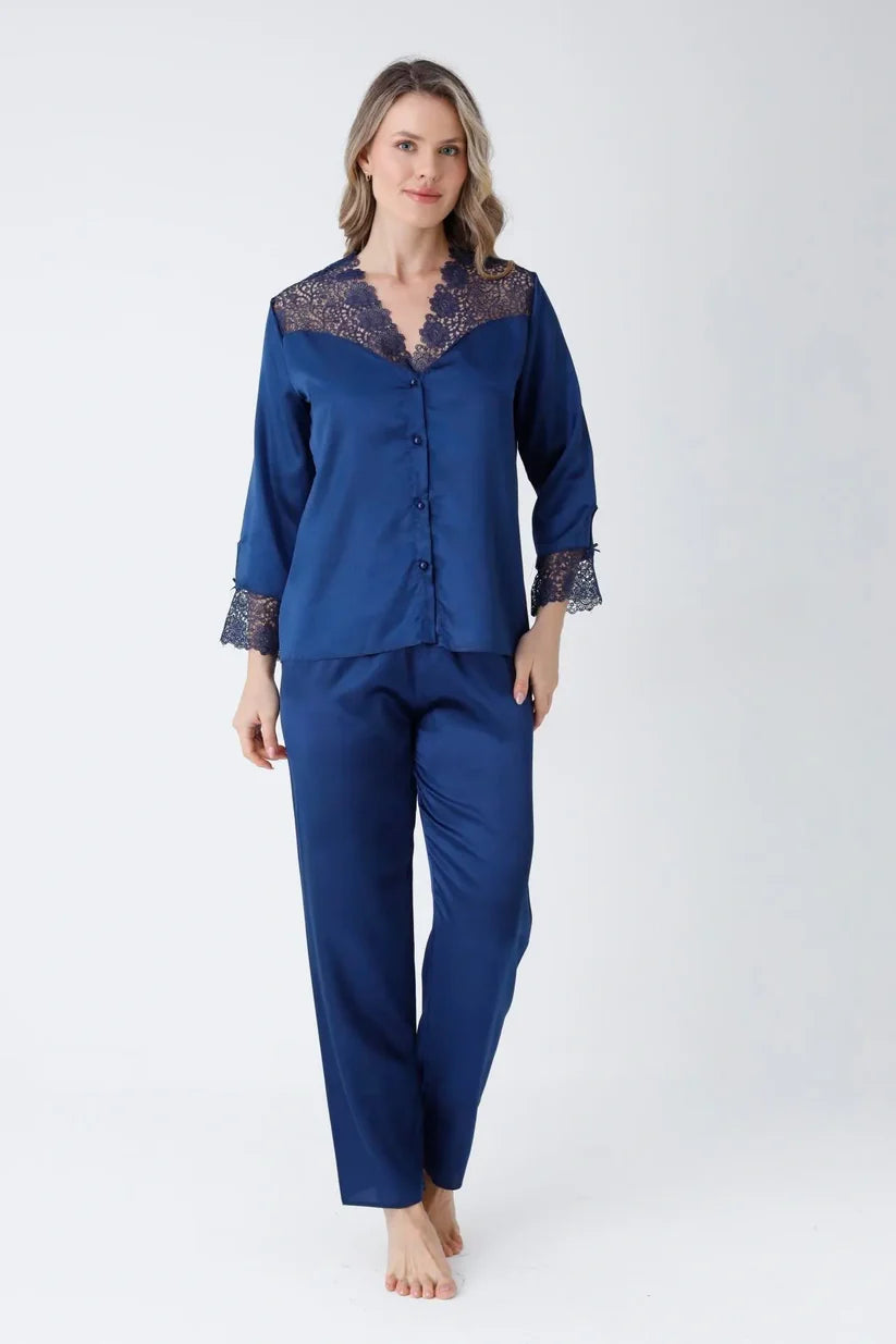 8 Piece Blue Turkish Satin Nighty Set